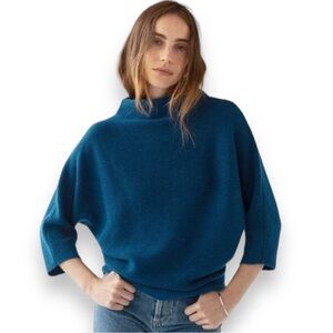 THE RESET r label Cashmere Blend Funnel Neck Pullover Sweater blue teal wool S/M